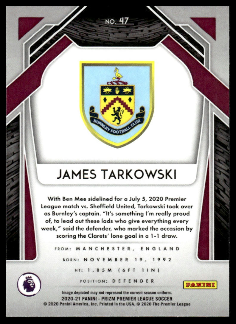 2020-21 Panini Prizm Premier League #47 James Tarkowski