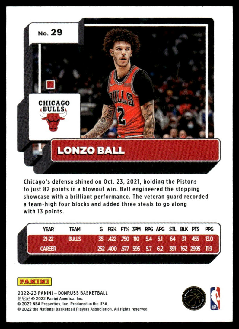 2022-23 Donruss #29 Lonzo Ball