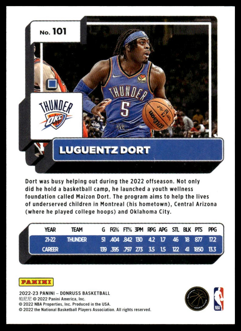 2022-23 Donruss #101 Luguentz Dort